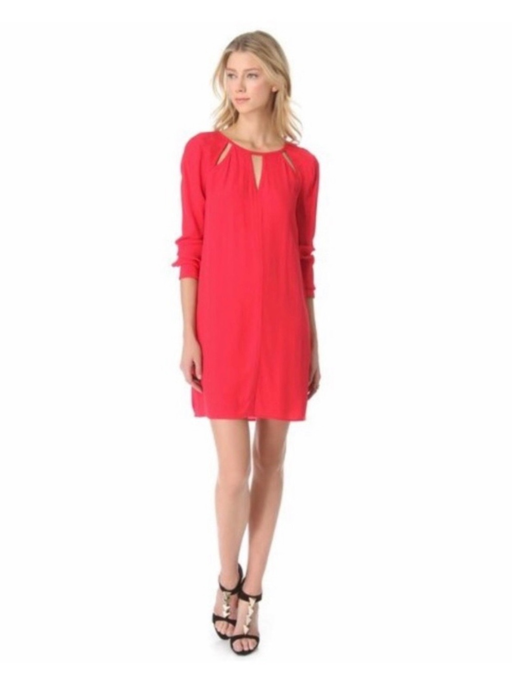 BCBG Max Azria Emmaline Red Long Sleeve Crewneck Shift Dress Size Medium.